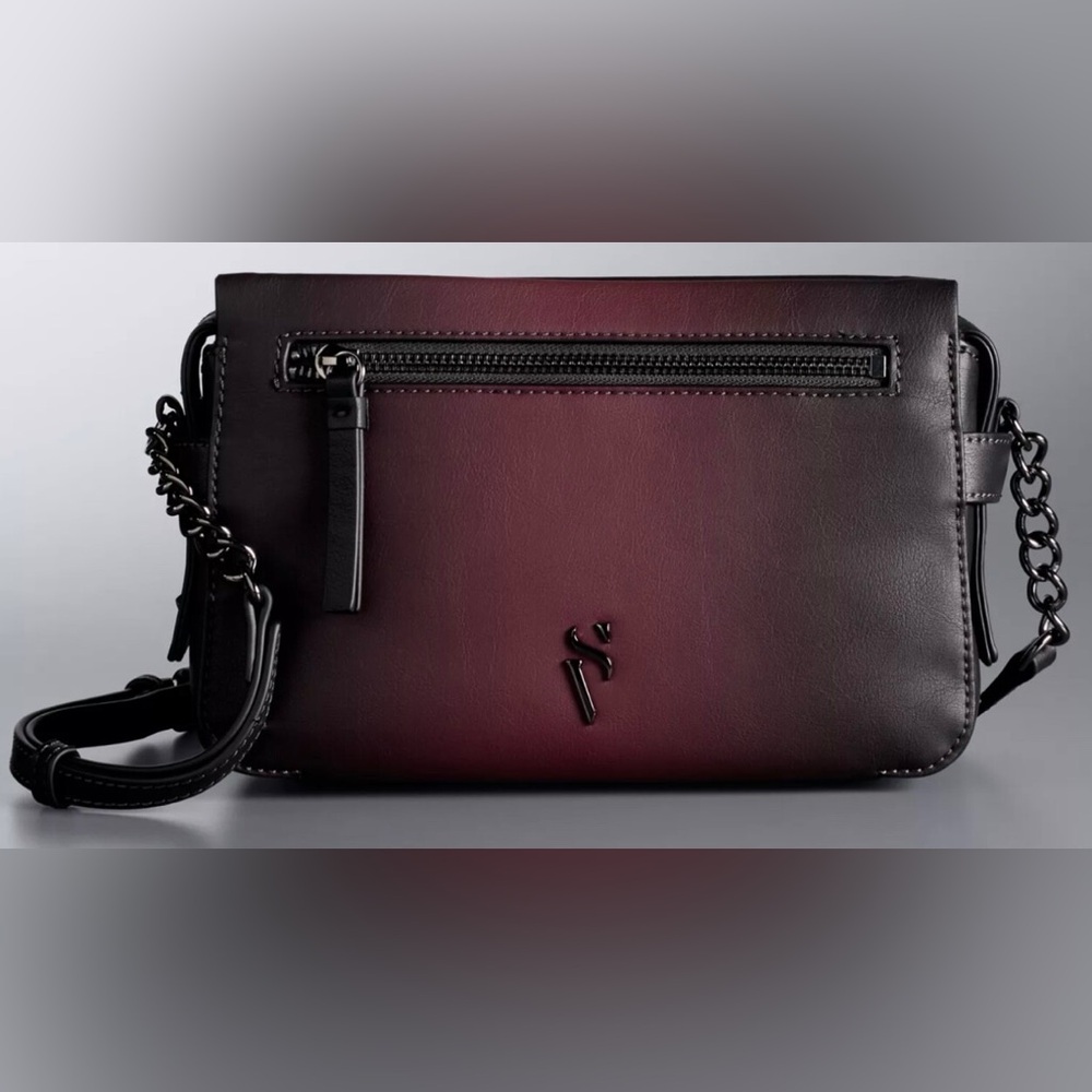 Vera Wang Burgundy and Black Leather Ombré Edgy Alternative Crossbody Bag